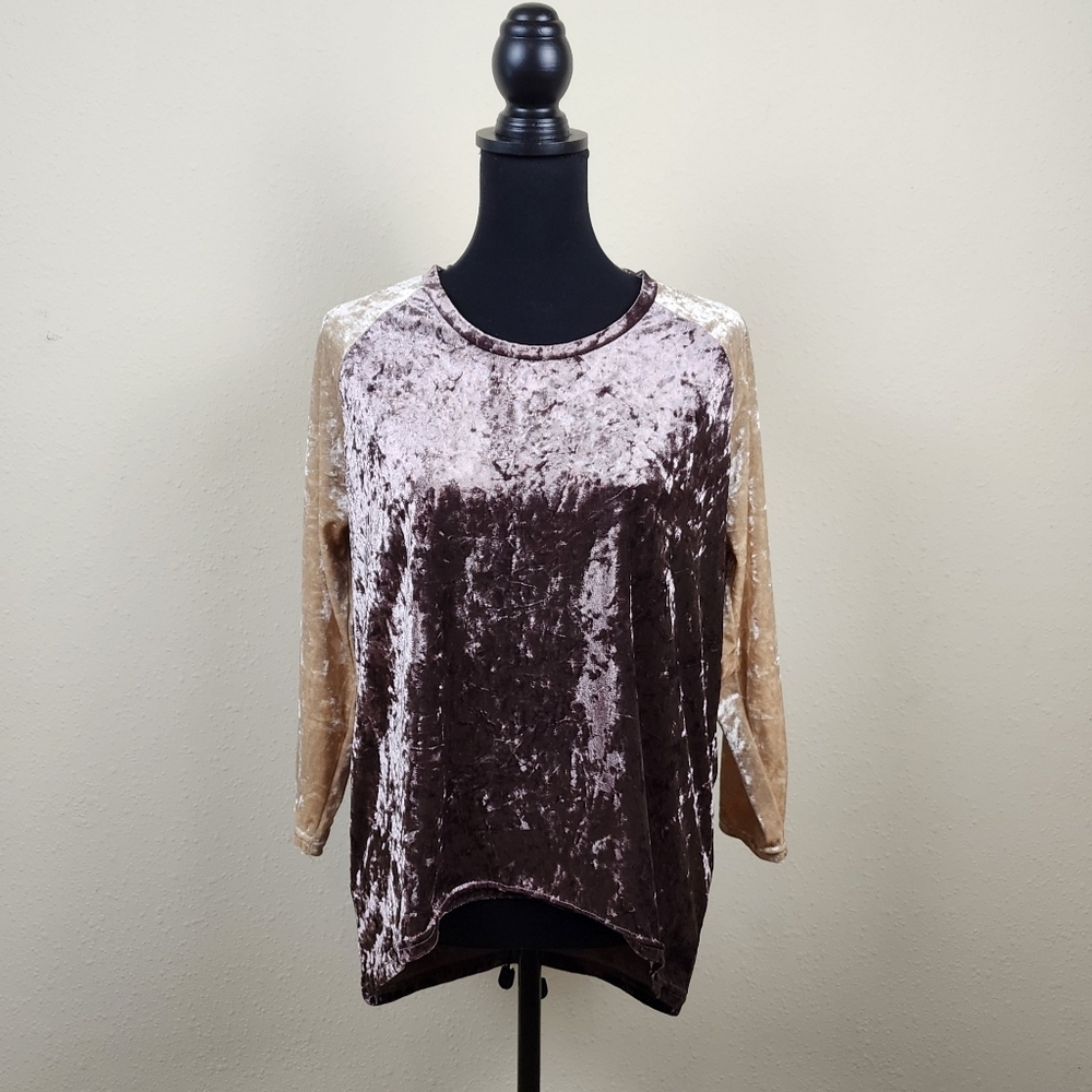 POL Crushed Velvet Baseball Raglan Style Hi Lo Top Size Small